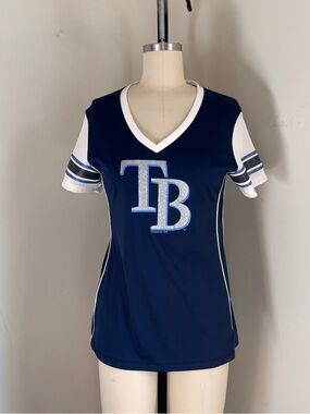 Women's Navy V-Neck Glitter TB Logo Short Sleeve Tee